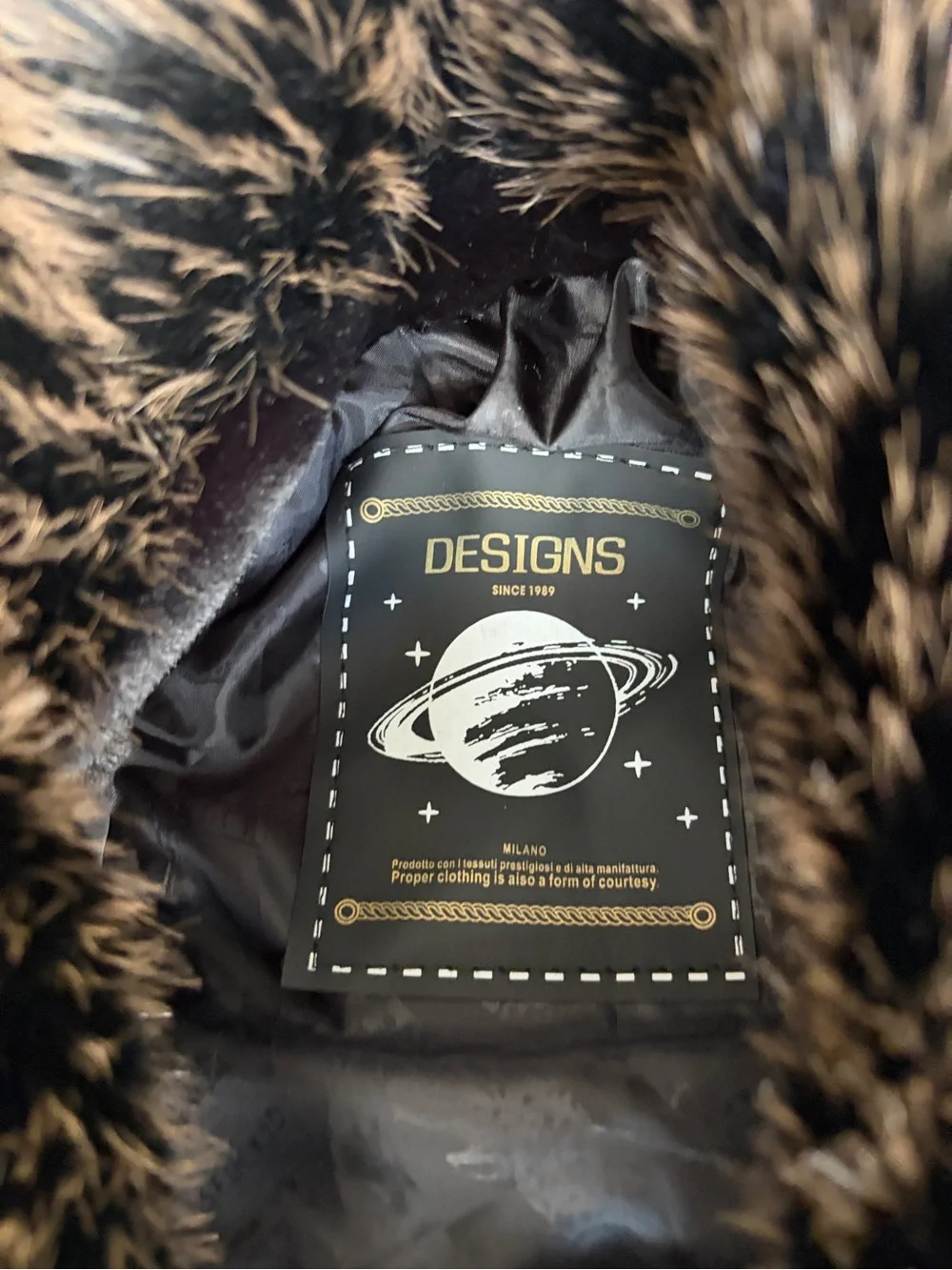 Mens Black Faux Fur Bomber Jacket with Contrast Collar